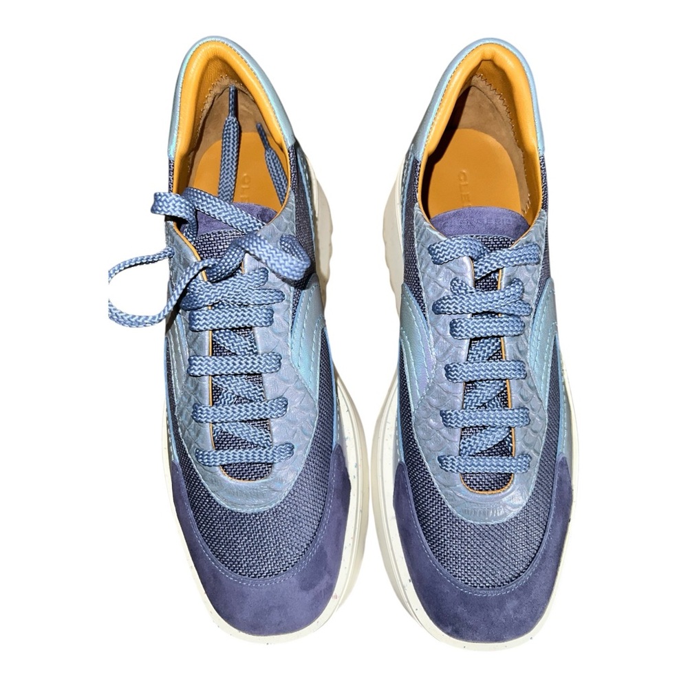 Clergerie Awake Platform Sneakers Azure Iridescent Lambskin EU 38/US 7.5 New - Picture 6 of 14